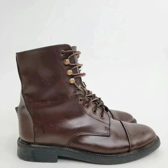 Vintage 90s Brown Leather Capped Toe Cottage Boots - 6 - Picture 7 of 11